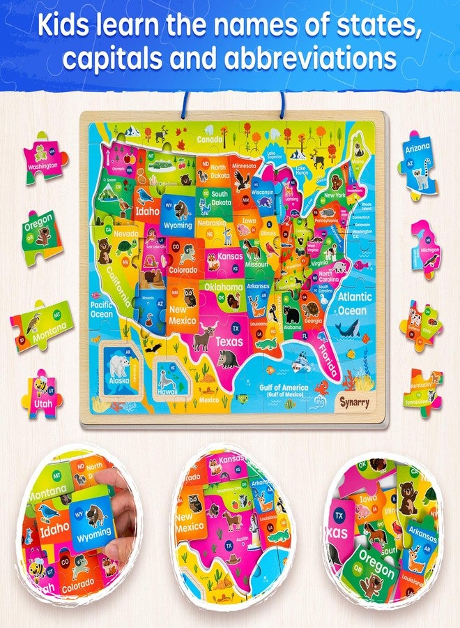 SYNARRY Large USA World Solar System Wooden Magnetic Puzzles for Kids Ages 4-6, Wood Puzzles Educational Games Toys Gifts for Toddlers, United States World Planet Space Map for Boys Girls Ages 3-5 4-8 - Image 2